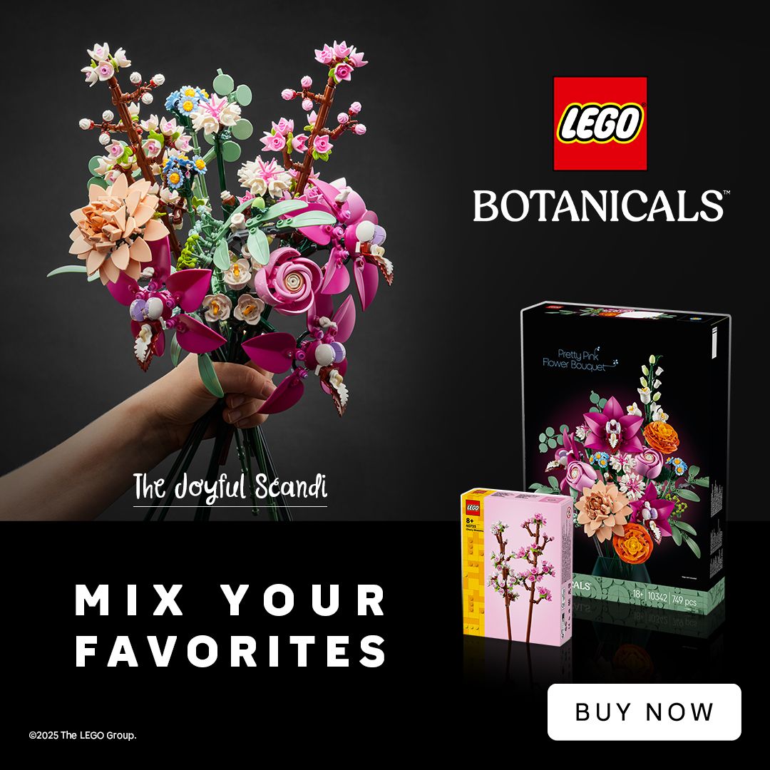 LEGO "The Joyfull Scandi": LEGO 40725 Kersenbloesem & LEGO 10342 Roze boeket