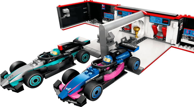 LEGO Pitbox met Mercedes AMG en Alpine F1 auto's 60444 City