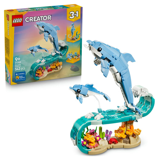 LEGO® Creator 3in1 Zeedieren: Prachtige Dolfijnen - Bouw Om tot een Zeepaardje of Krab - 31385
