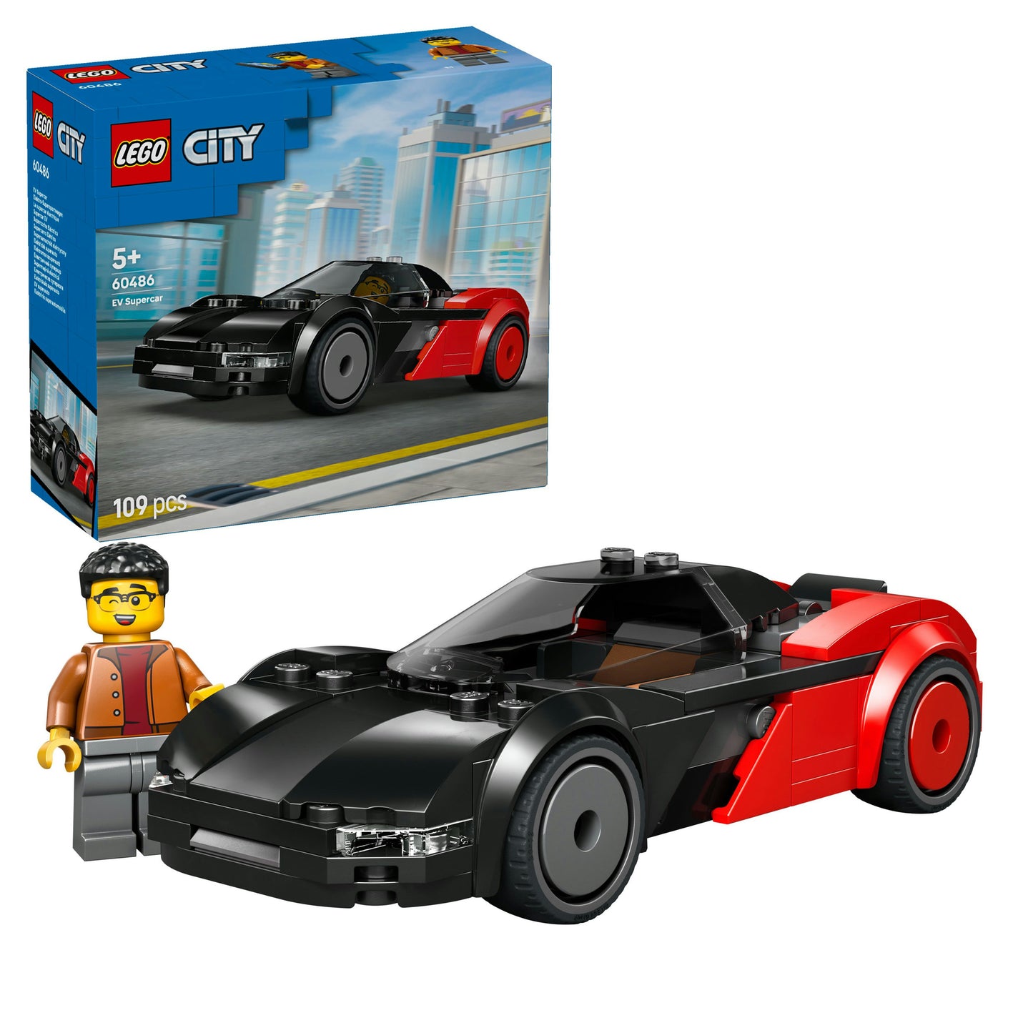 LEGO® City EV Supercar Bouwset - Kleine Sportwagen met Minifiguur van Coureur voor Kinderen - 60486