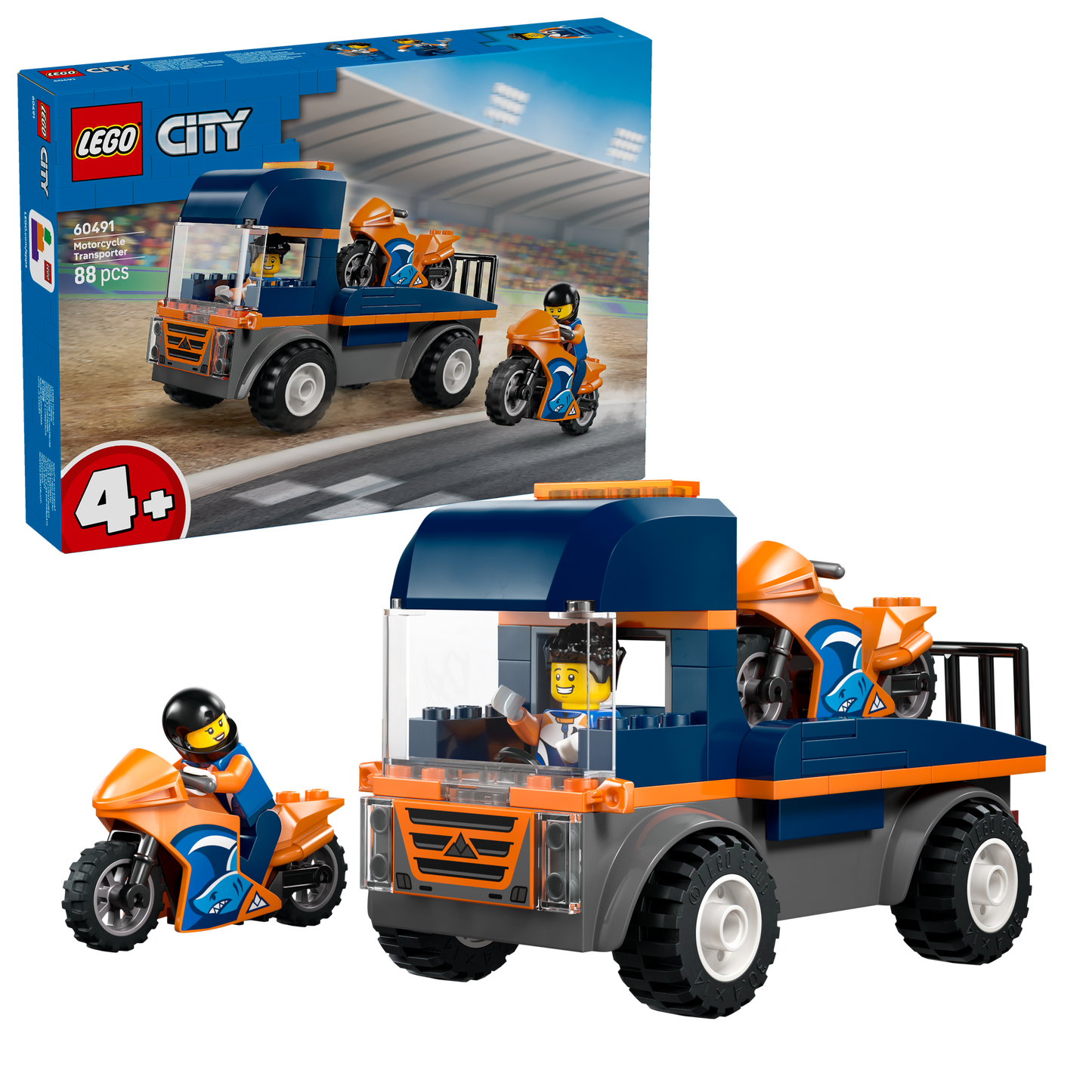 LEGO® City Transportwagen voor Motoren - Bouwset met Speelgoedvoertuig - Dieplader - 2 Minifiguren - 60491