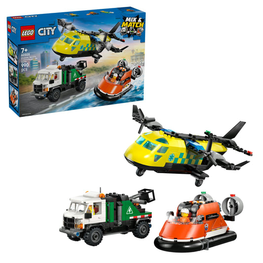 LEGO® City Vliegtuig, Servicewagen en Hovercraft Remix - Bouw- en Speelset met Hulpdienstvoertuigen - 60505