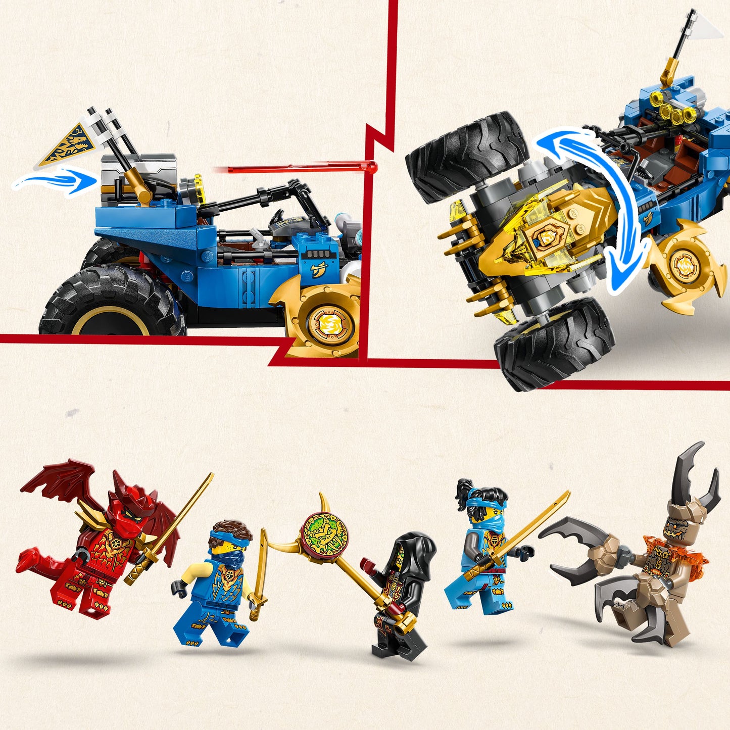LEGO® NINJAGO® Jay's Transformerende Auto - Ninja Speelgoedauto - Bouwset met 5 Minifiguren - 71856