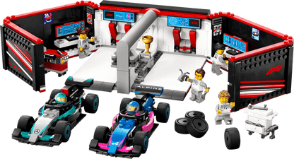 LEGO Pitbox met Mercedes AMG en Alpine F1 auto's 60444 City