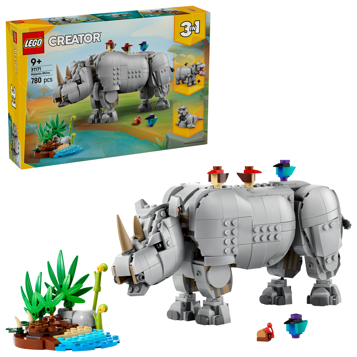 LEGO Wilde dieren: machtige neushoorn met vogels 31171 Creator
