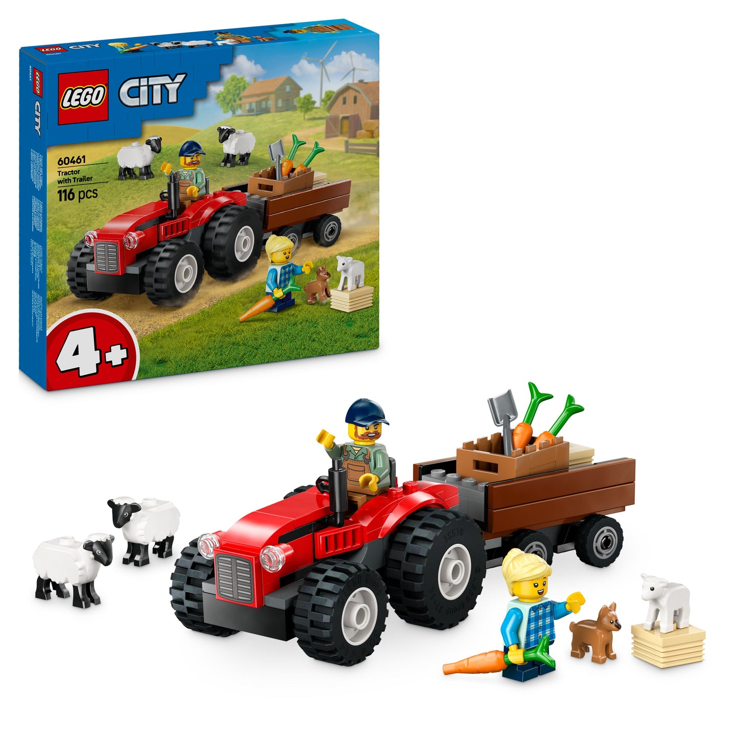 LEGO Rode tractor met aanhanger en schapen 60461 (Pre-Order: januari 2025)