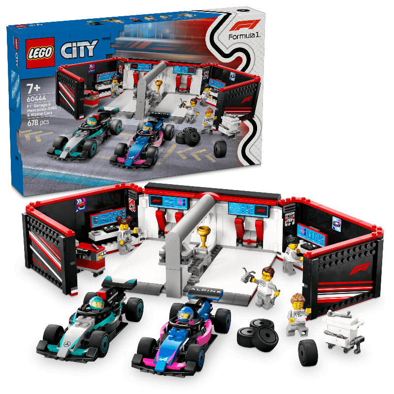 LEGO Pitbox met Mercedes AMG en Alpine F1 auto's 60444 City