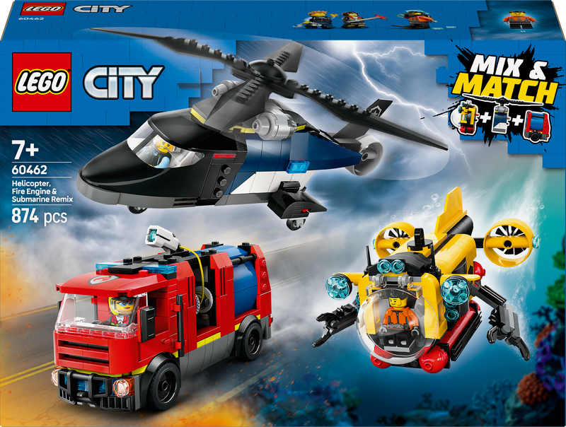 LEGO Helikopter, brandweerwagen en Onderzeeer 60462 City