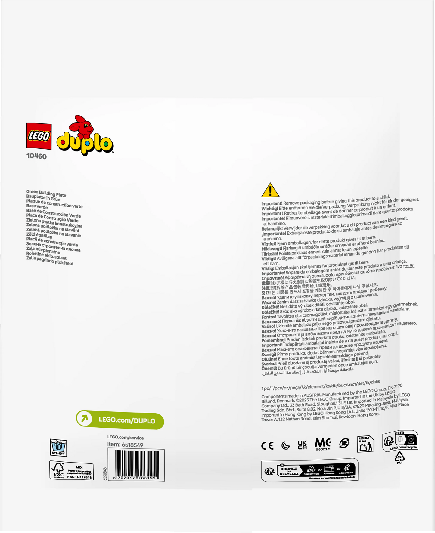 LEGO Groene bouwplaat 10460 DUPLO @ 2TTOYS | Official LEGO shop😊🥰 2TTOYS €. 10.99